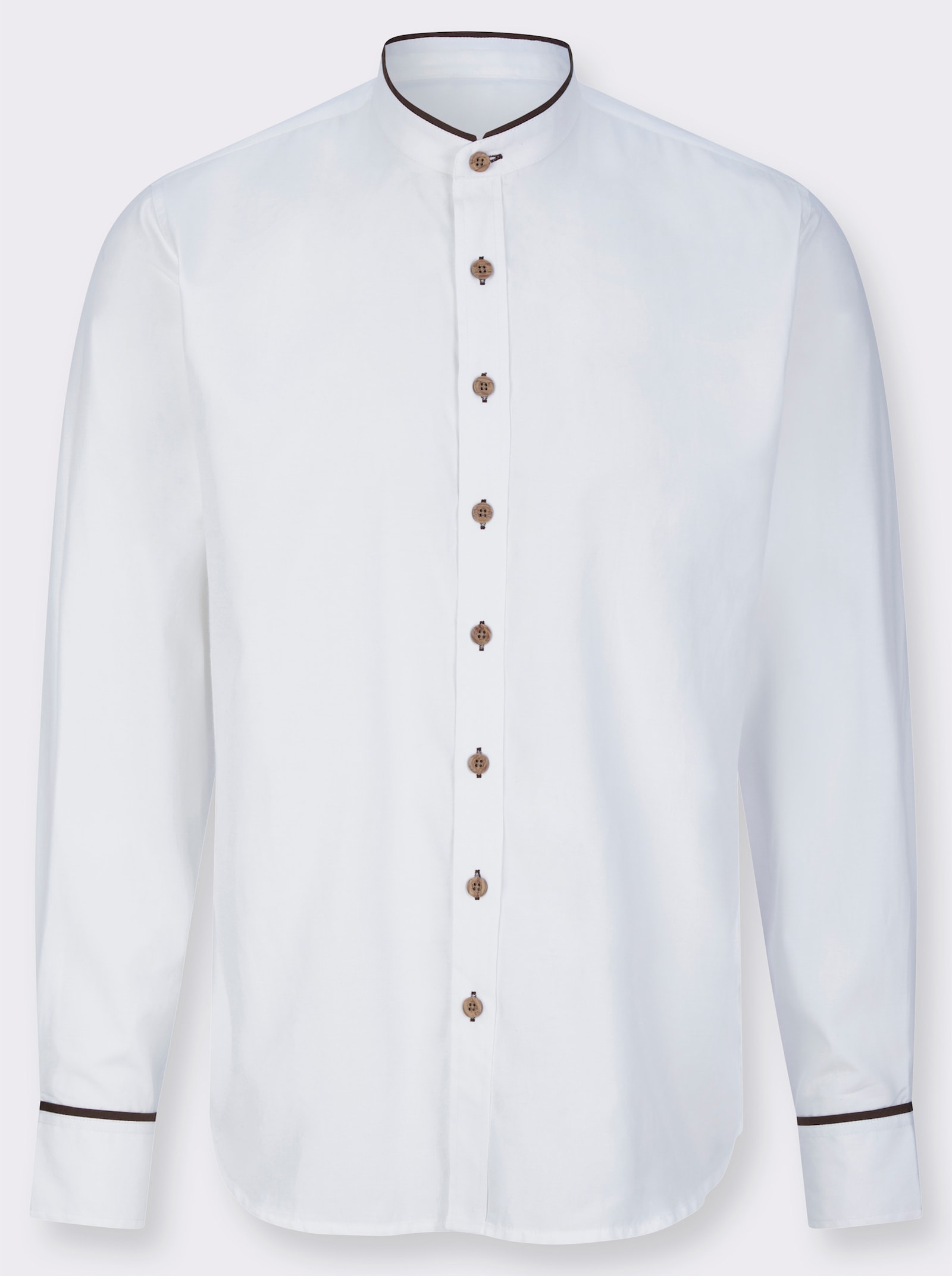 Langarmhemd mit Kontrastpaspeln - weiss