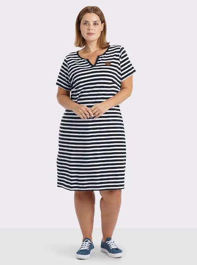 sheego Jerseykleid mit Streifenmuster - tiefblau-weiß-geringelt