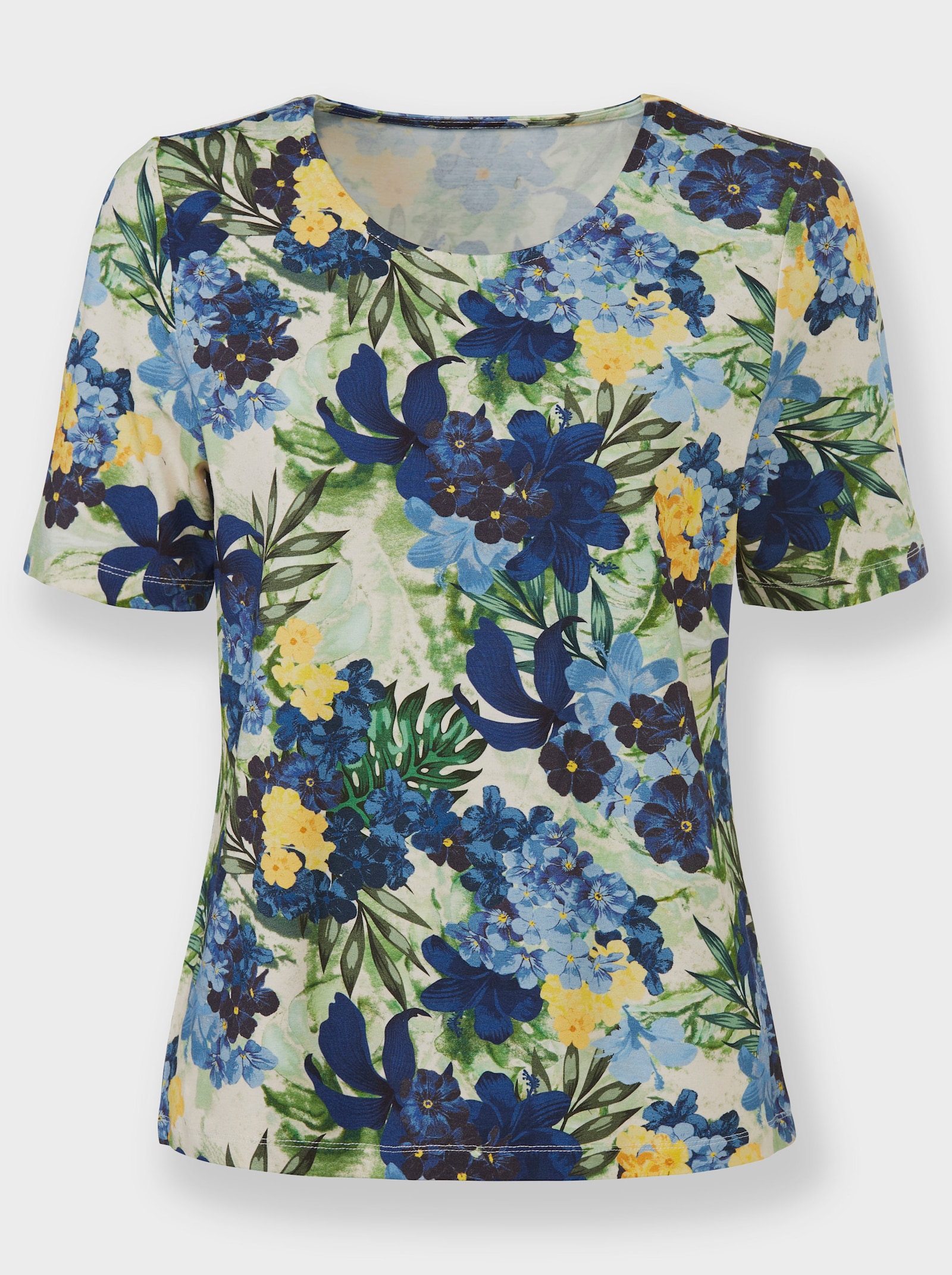 Kurzarmshirt in Stretch-Qualität - royalblau-smaragd-bedruckt