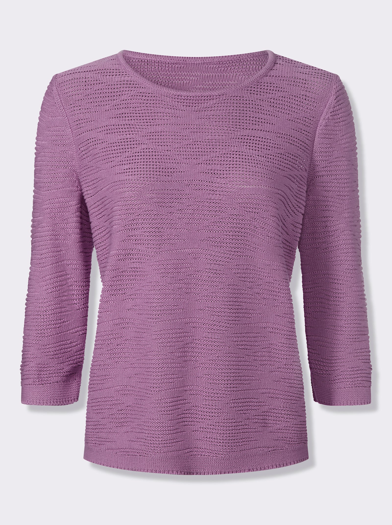 Baumwollpullover mit Bündchen in Linksstrick - orchidee