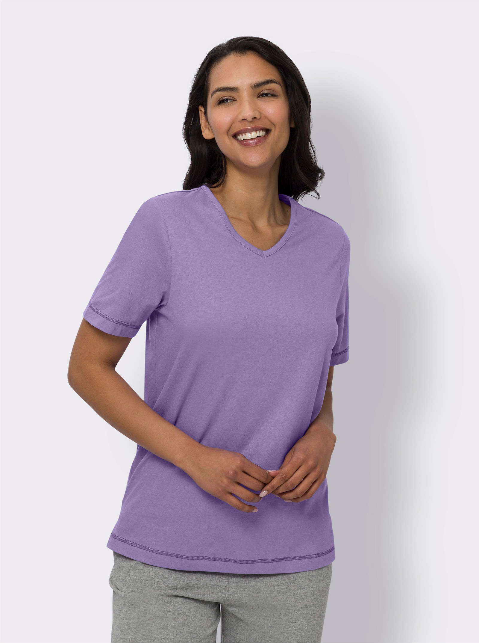 Kurzarmshirt mit Seitenschlitzen - lavendel