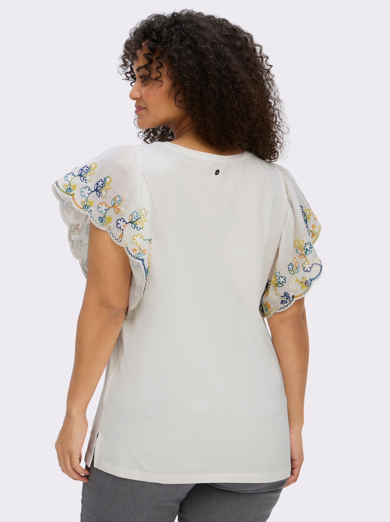 sheego Shirt met geborduurde vleermuismouwen - ecru/koningsblauw