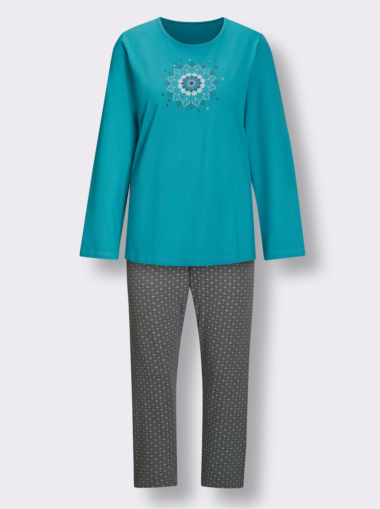 Comtessa Pyjama - turquoise/grijs geprint