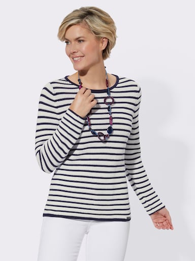 Pullover - marine-weiss-geringelt