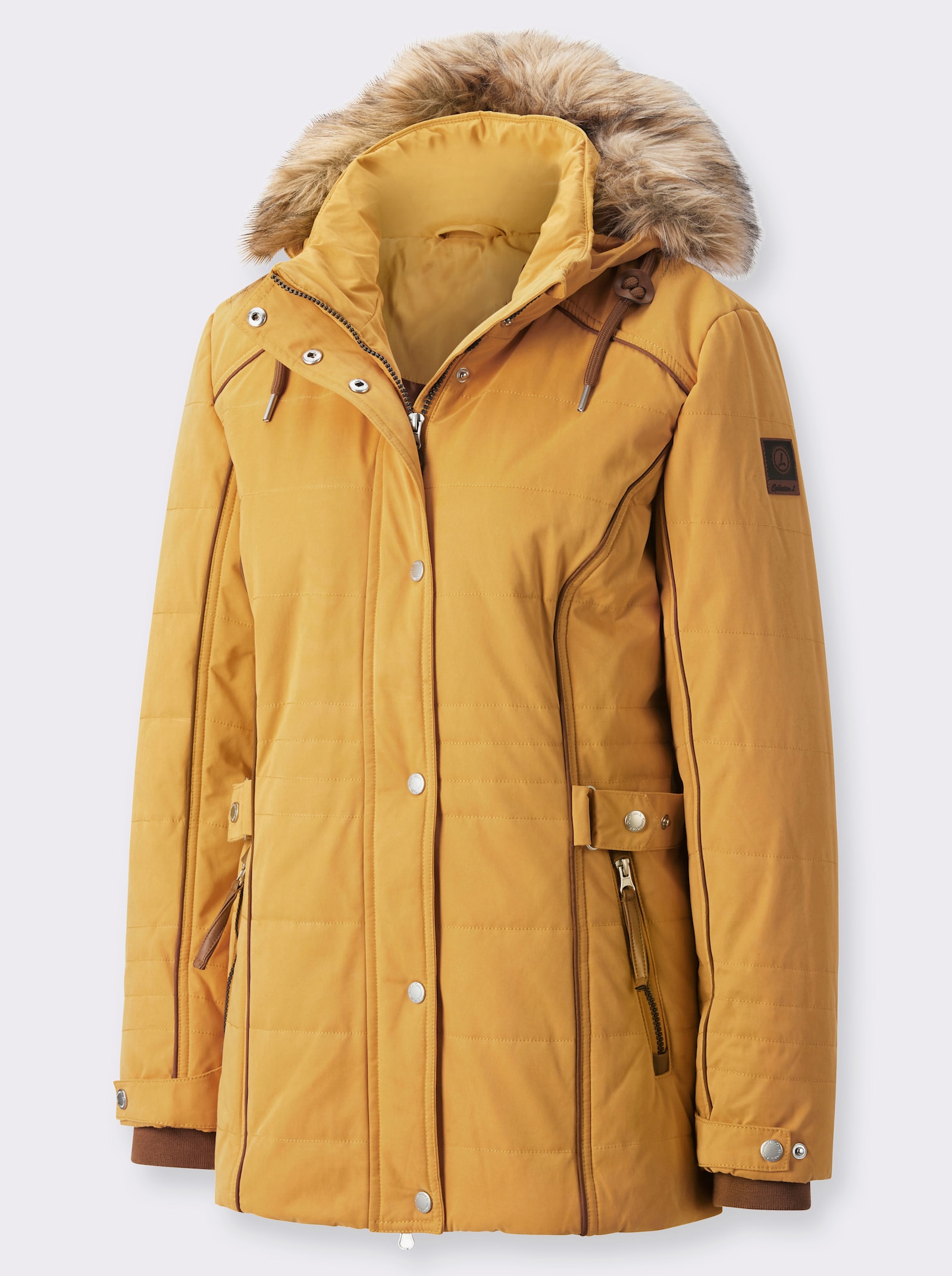 Gewatteerde jas met imitatiebont, afknoopbaar - oker
