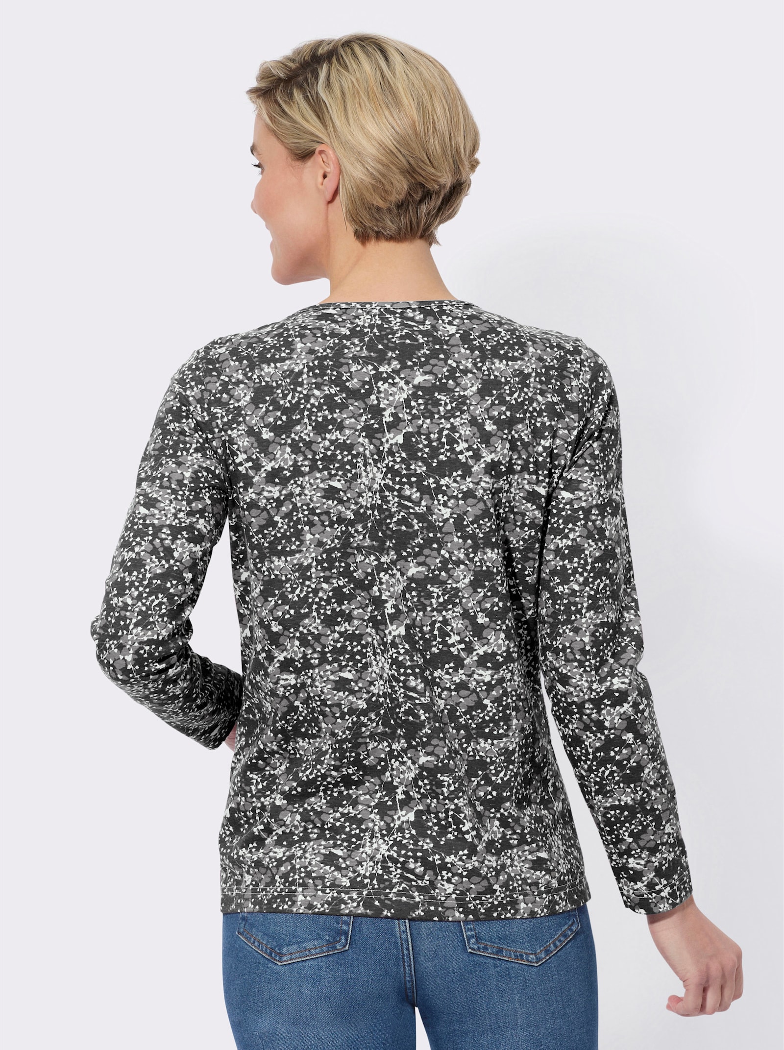 Rundhalsshirt in Single-Jersey-Qualität - schwarz-steingrau-bedruckt