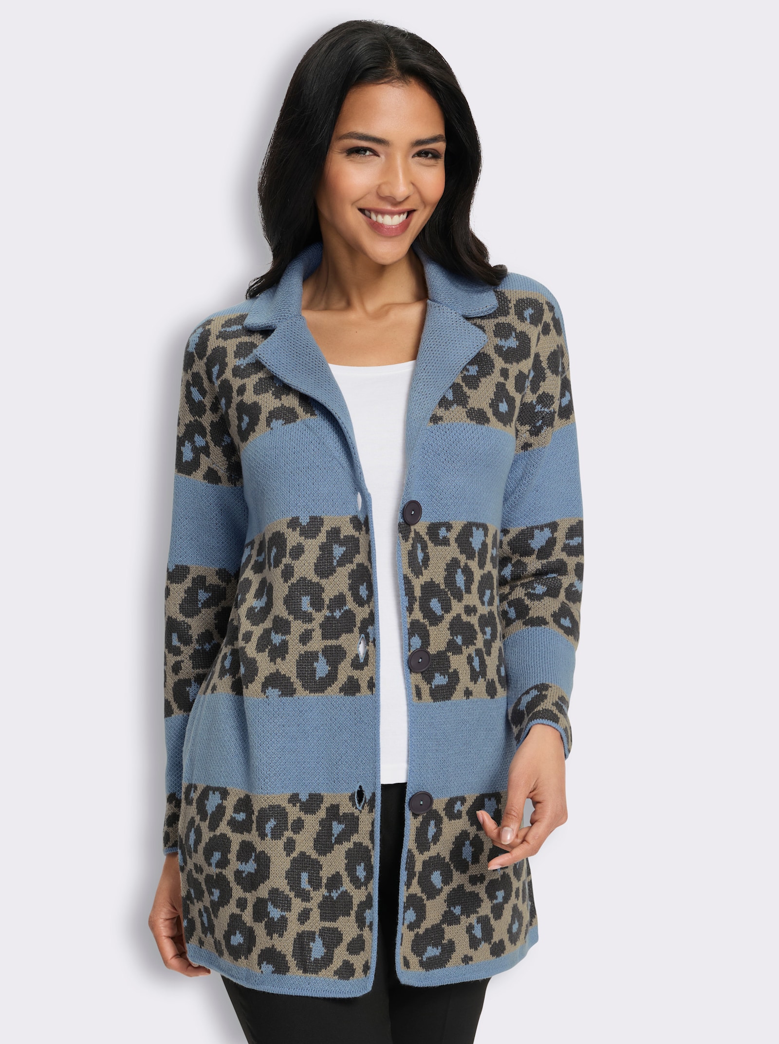 Jacquardstrickjacke im Mustermix - bleu-graphit-gemustert