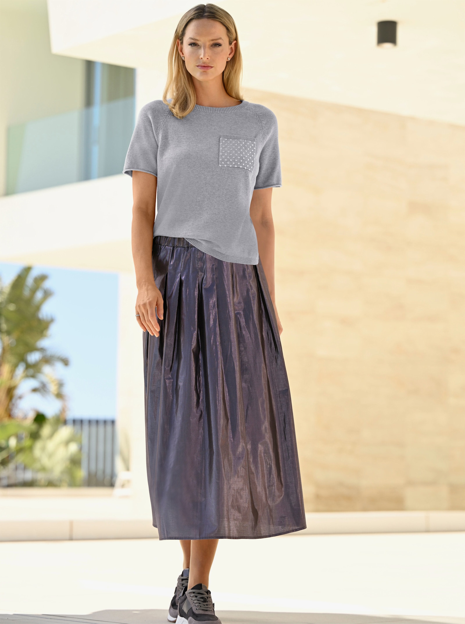 heine Rundhalspullover mit aufgesetzter Brusttasche - steingrau-meliert