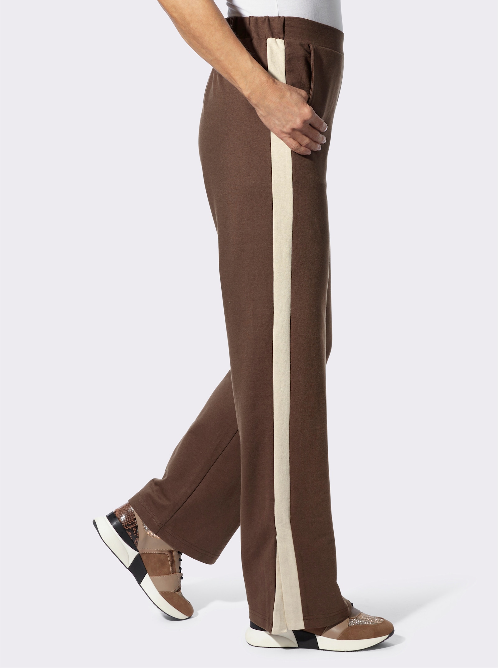 Sweathose mit Galonstreifen - schoko-beige
