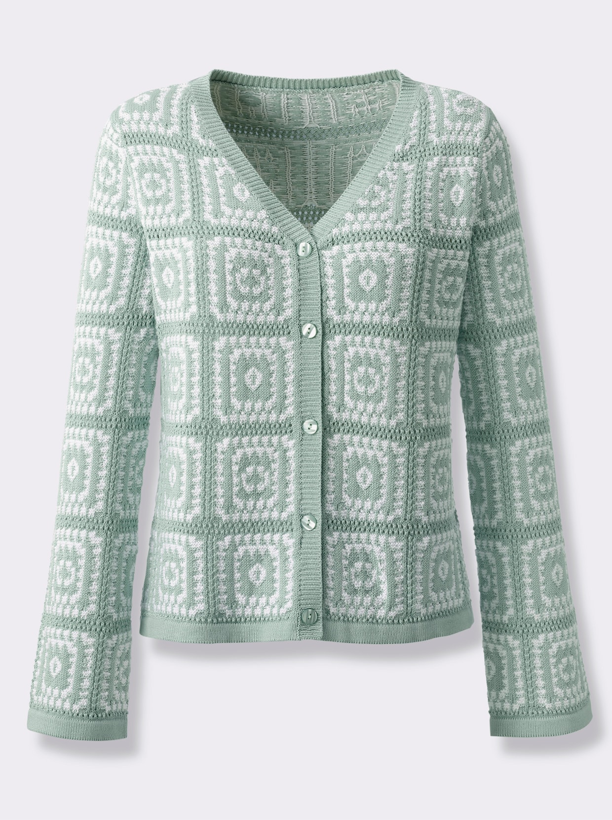 Strickjacke - kalkmint-weiß