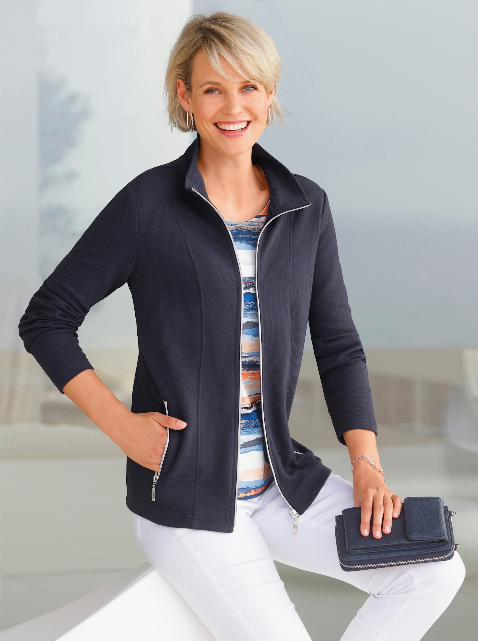 Shirtjacke mit Ripp-Struktur - marine