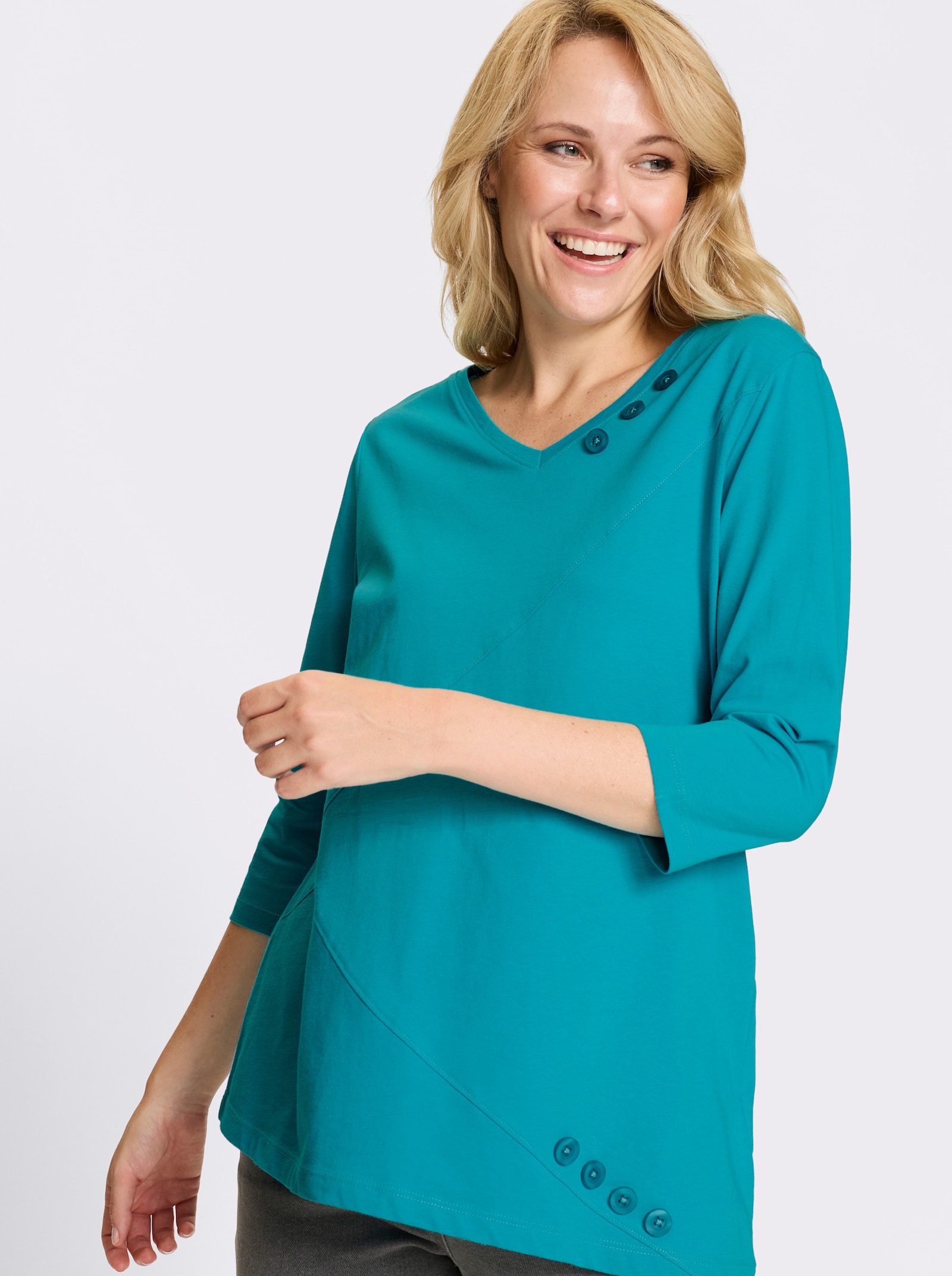 Longshirt mit asymmetrischem Saum - türkis