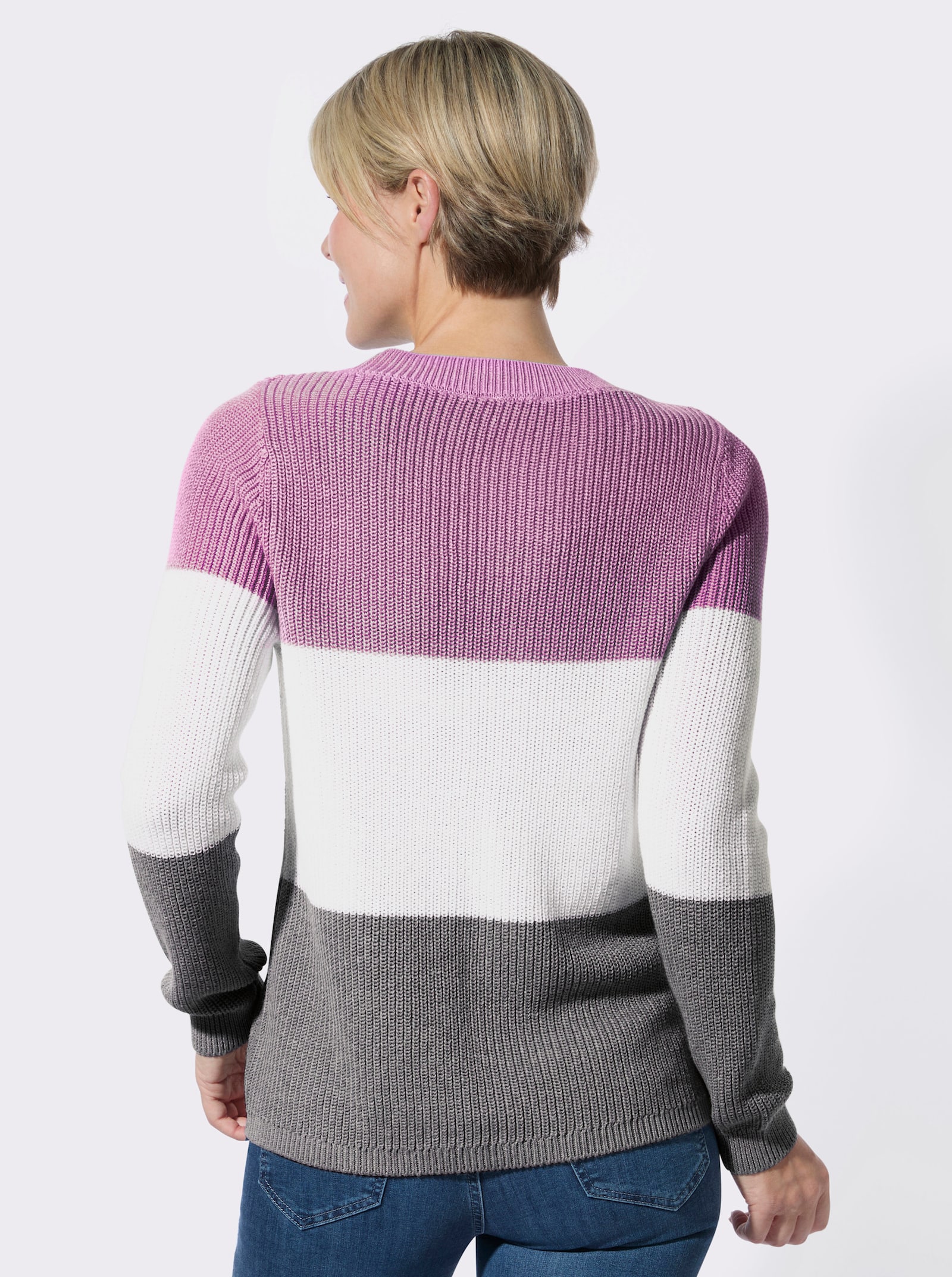 Rundhalspullover mit Strickkordeln - orchidee-ecru-gemustert