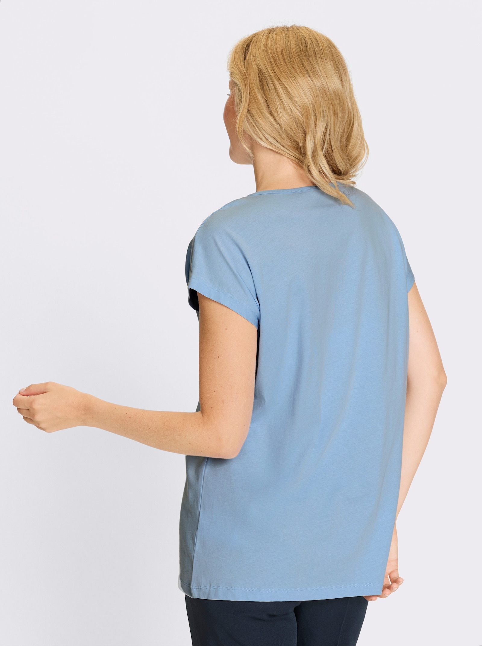 Longshirt mit Zierbändern am Ausschnitt - eisblau