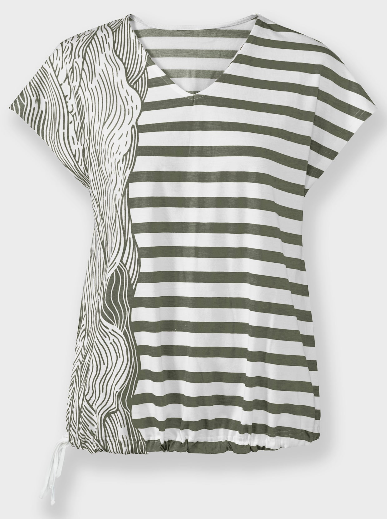 Shirt - kaki/ecru bedrukt