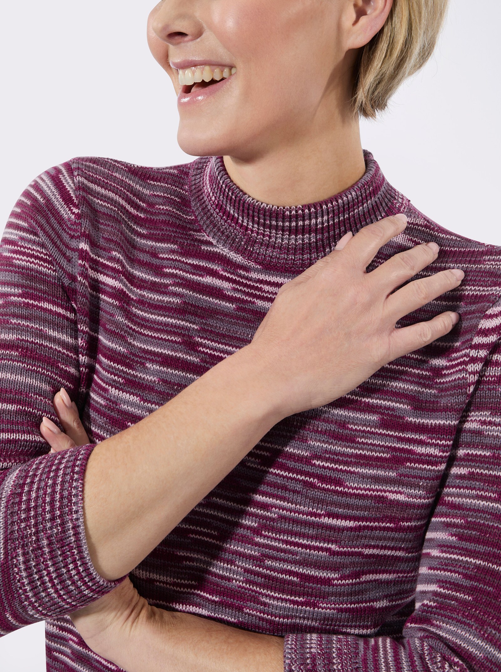 Stehkragenpullover in Melange-Optik - rosé-burgund-meliert