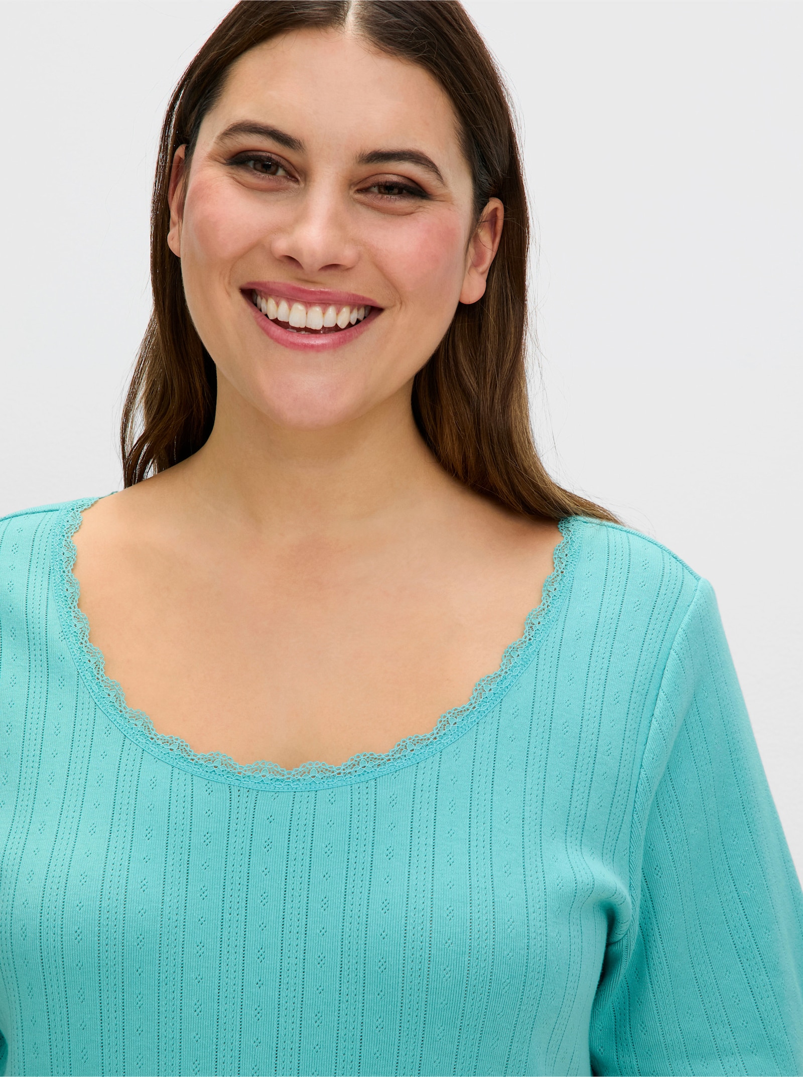 sheego Geribd shirt met kanten randen - oceaan