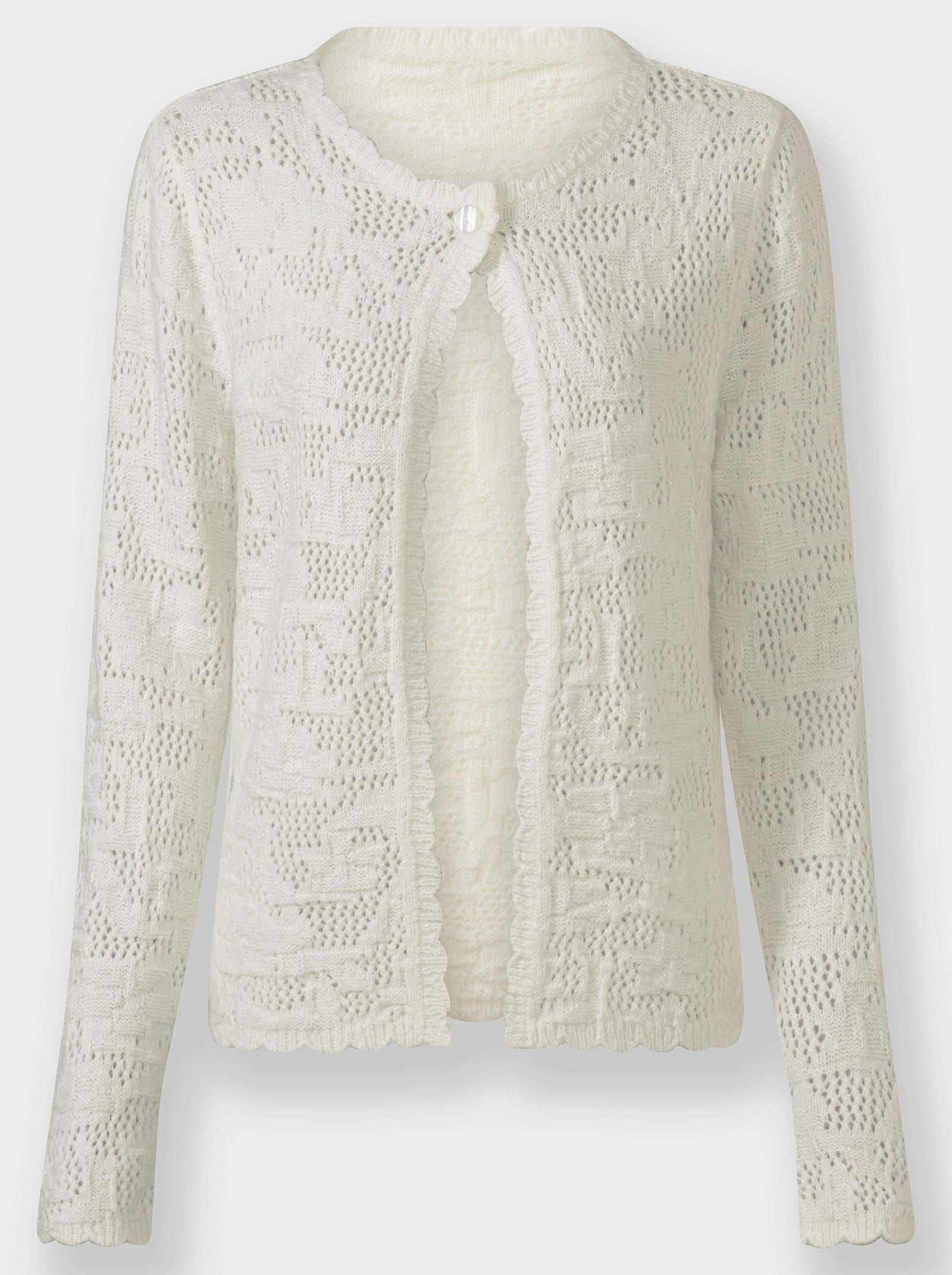 Jacquardstrickjacke mit Wellen-Abschlüssen - ecru