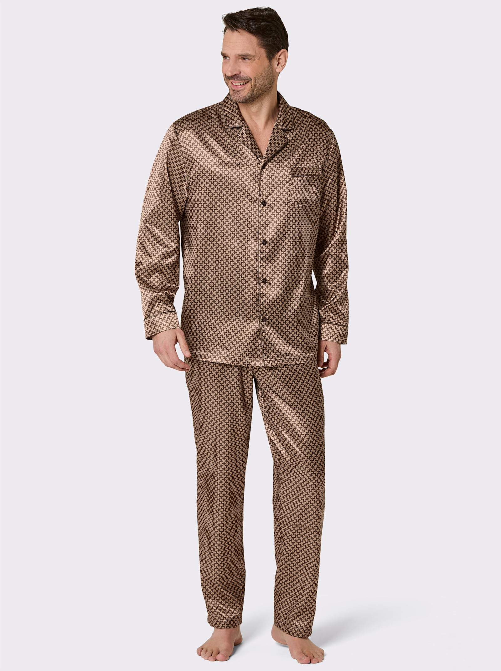 wäschepur men Pyjama - camel-schoko-bedruckt