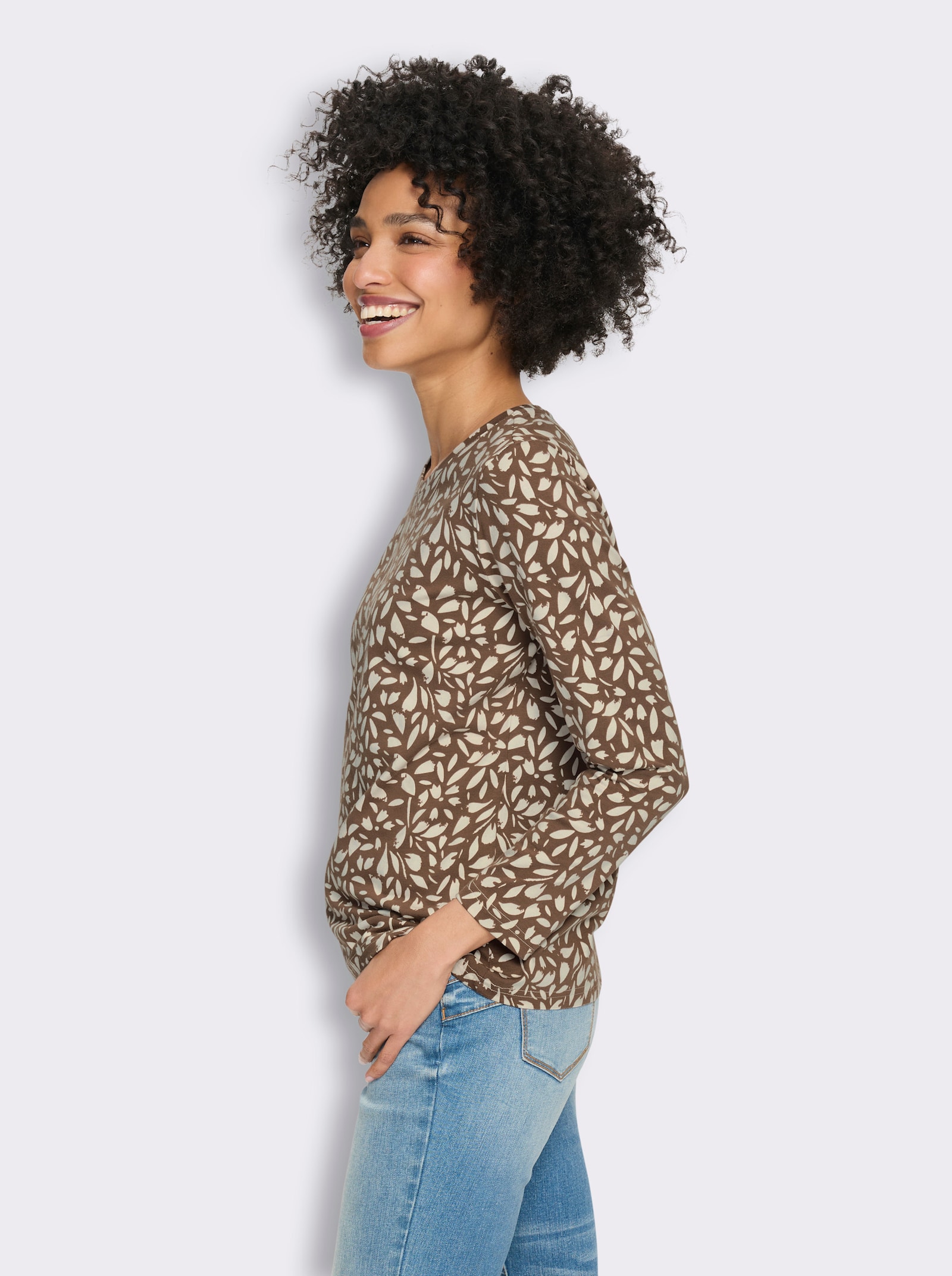 heine Langarmshirt mit Blätter-Dessin - braun-champagner-bedruckt
