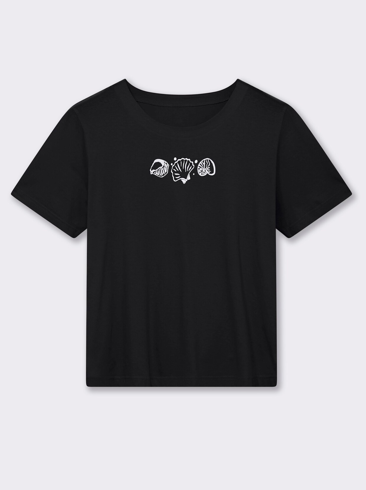 Kurzarmshirt mit Muschel-Druck - schwarz