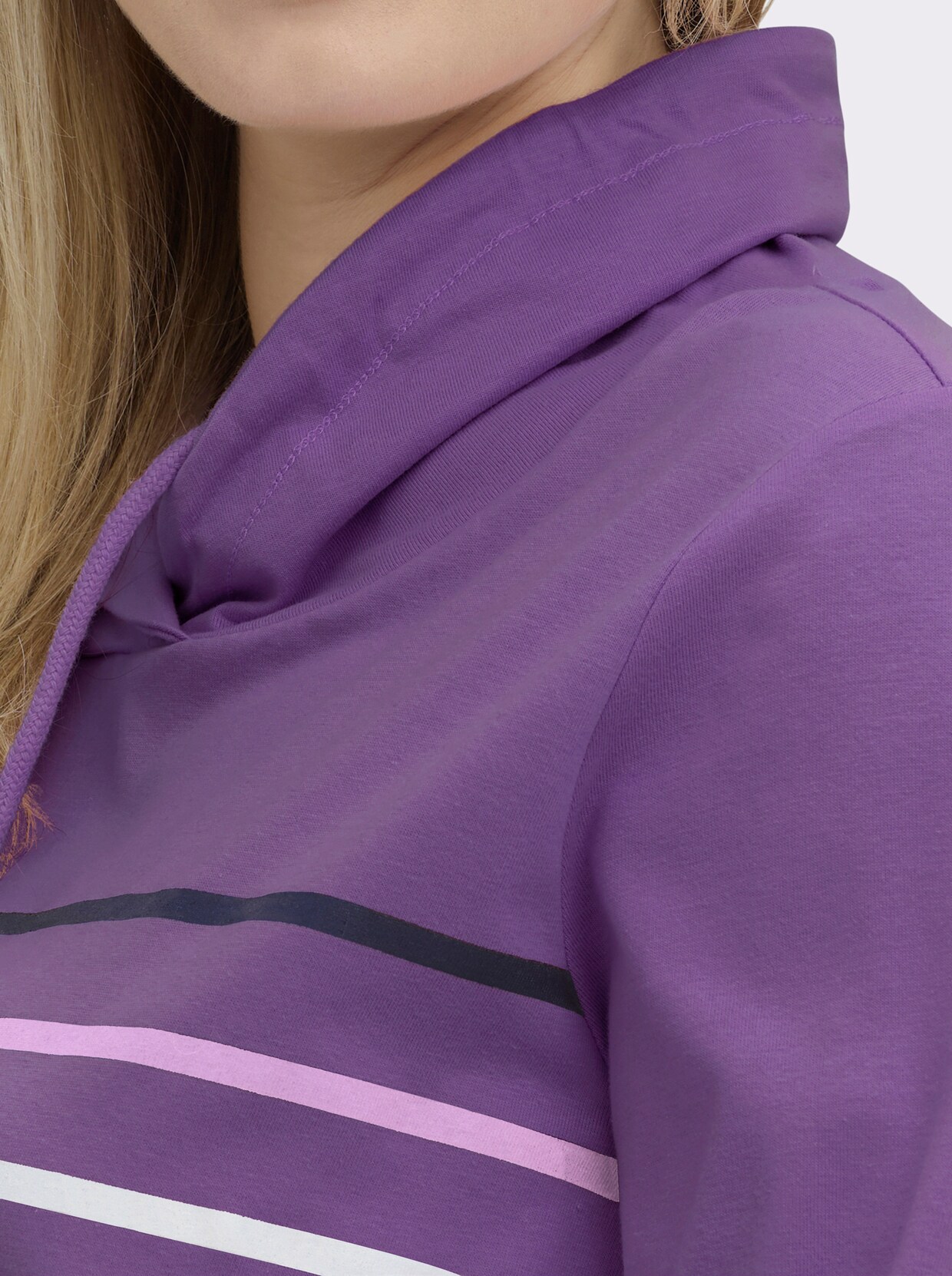 Stehkragenshirt mit Tunnelzug - lila-geringelt