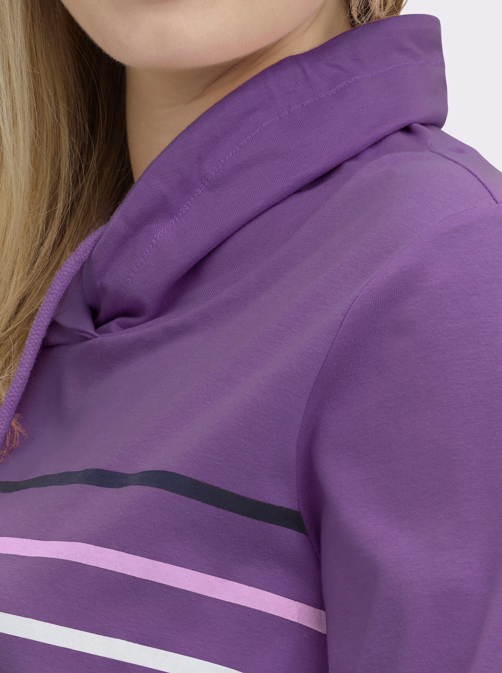 Stehkragenshirt mit Tunnelzug - lila-geringelt