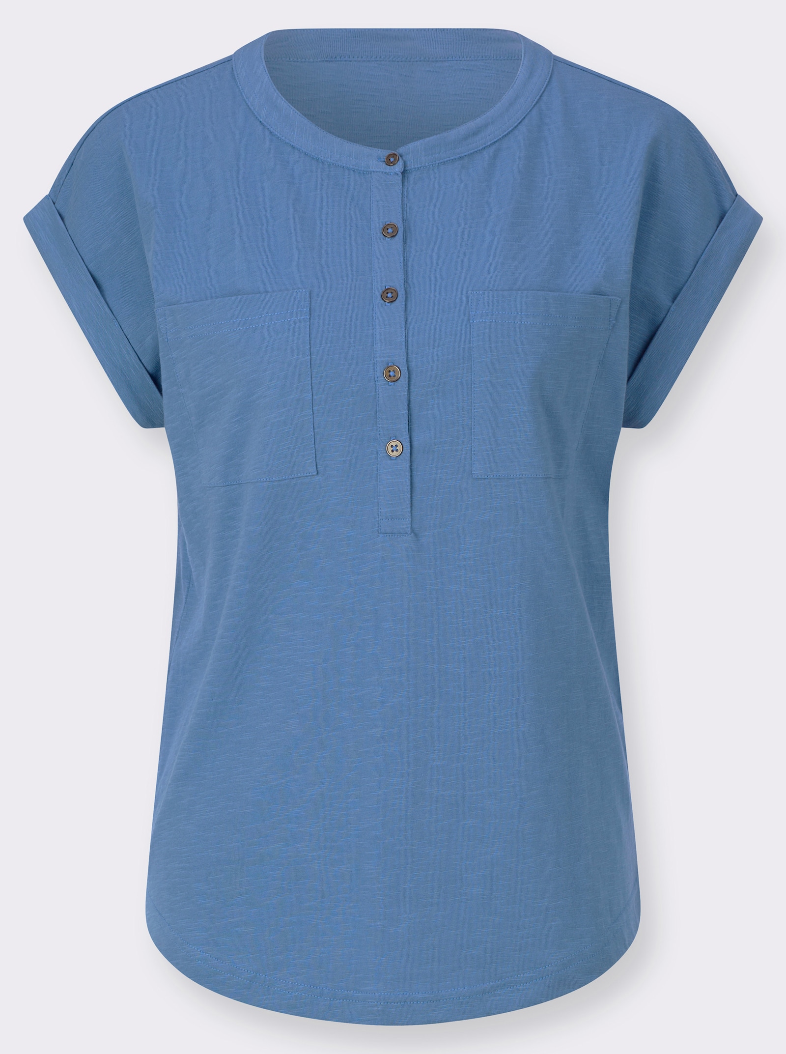 Kurzarmshirt mit Ärmelaufschlägen - mittelblau