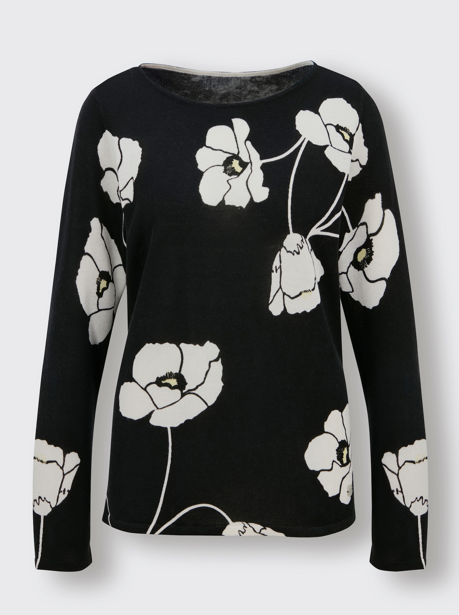 CREATION L PREMIUM Pullover van fijntricot in een mix van zijde en kasjmier - zwart/ecru geprint