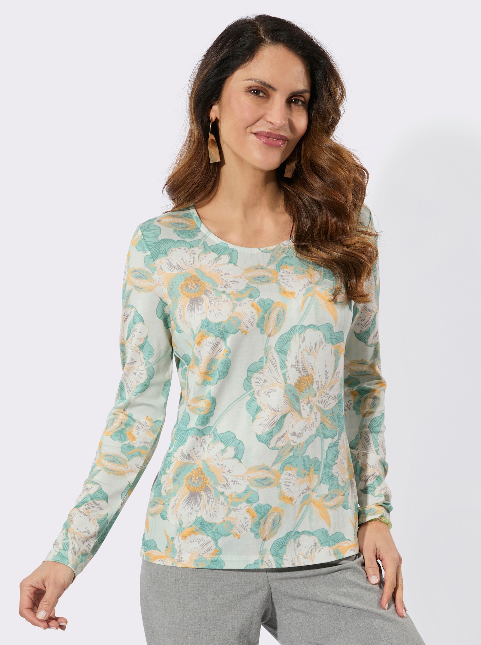 Langarmshirt im Blüten-Dessin - zartmint-salbei