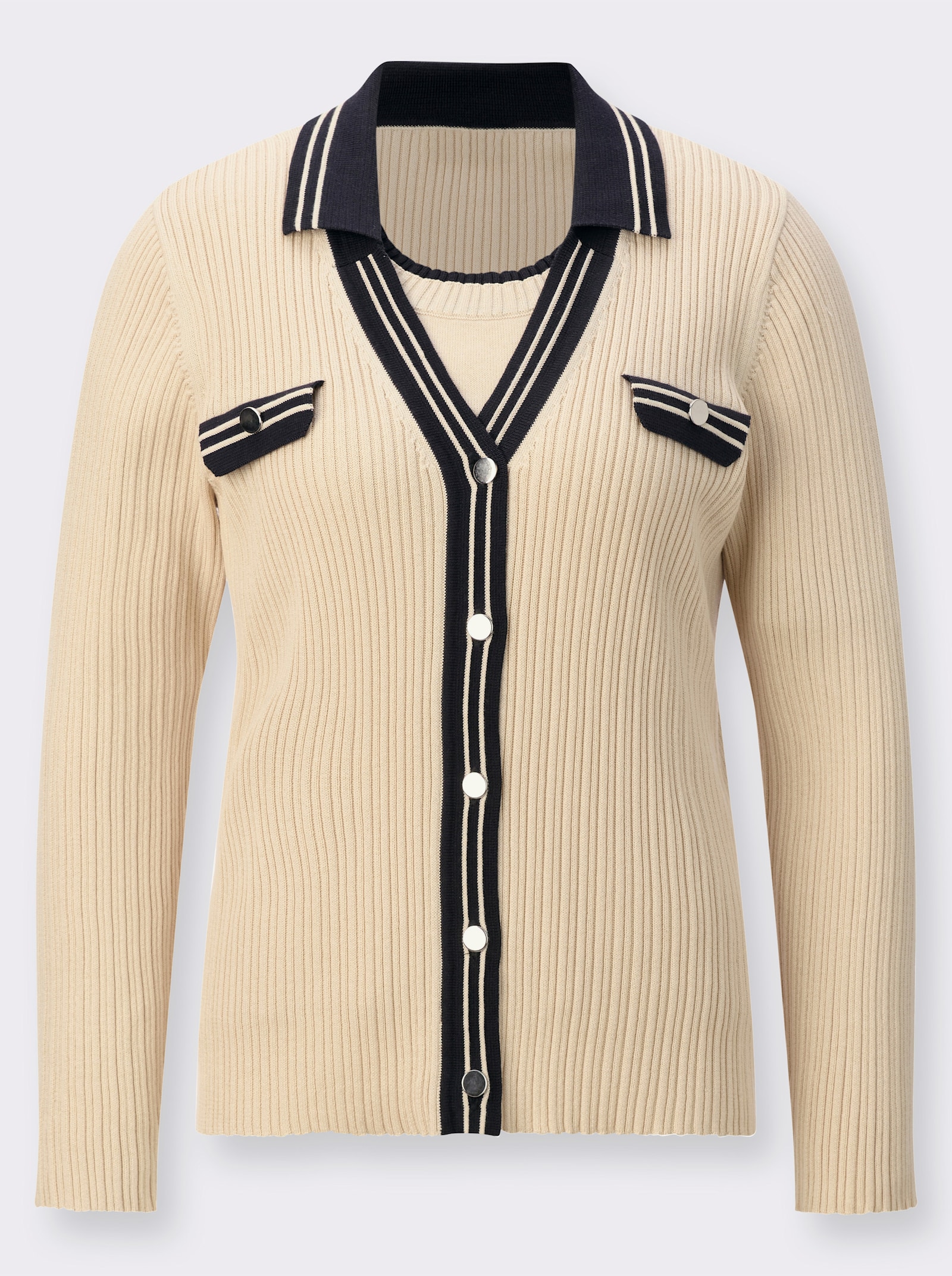 Twin-Set mit Kontrast-Details - sand-schwarz