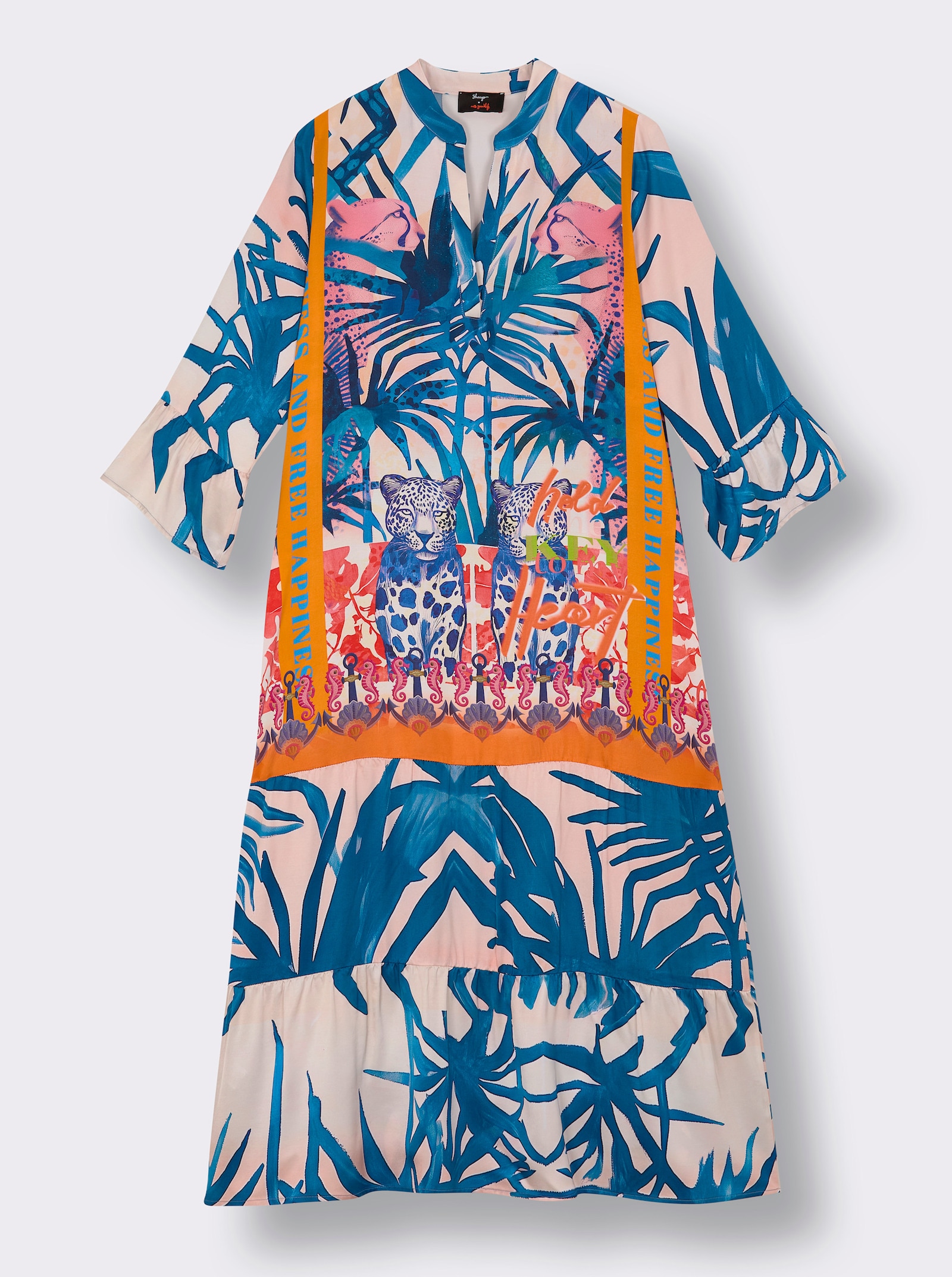 sheego loves miss goodlife Volantjurk in maxilengte - ecru/middenblauw bedrukt