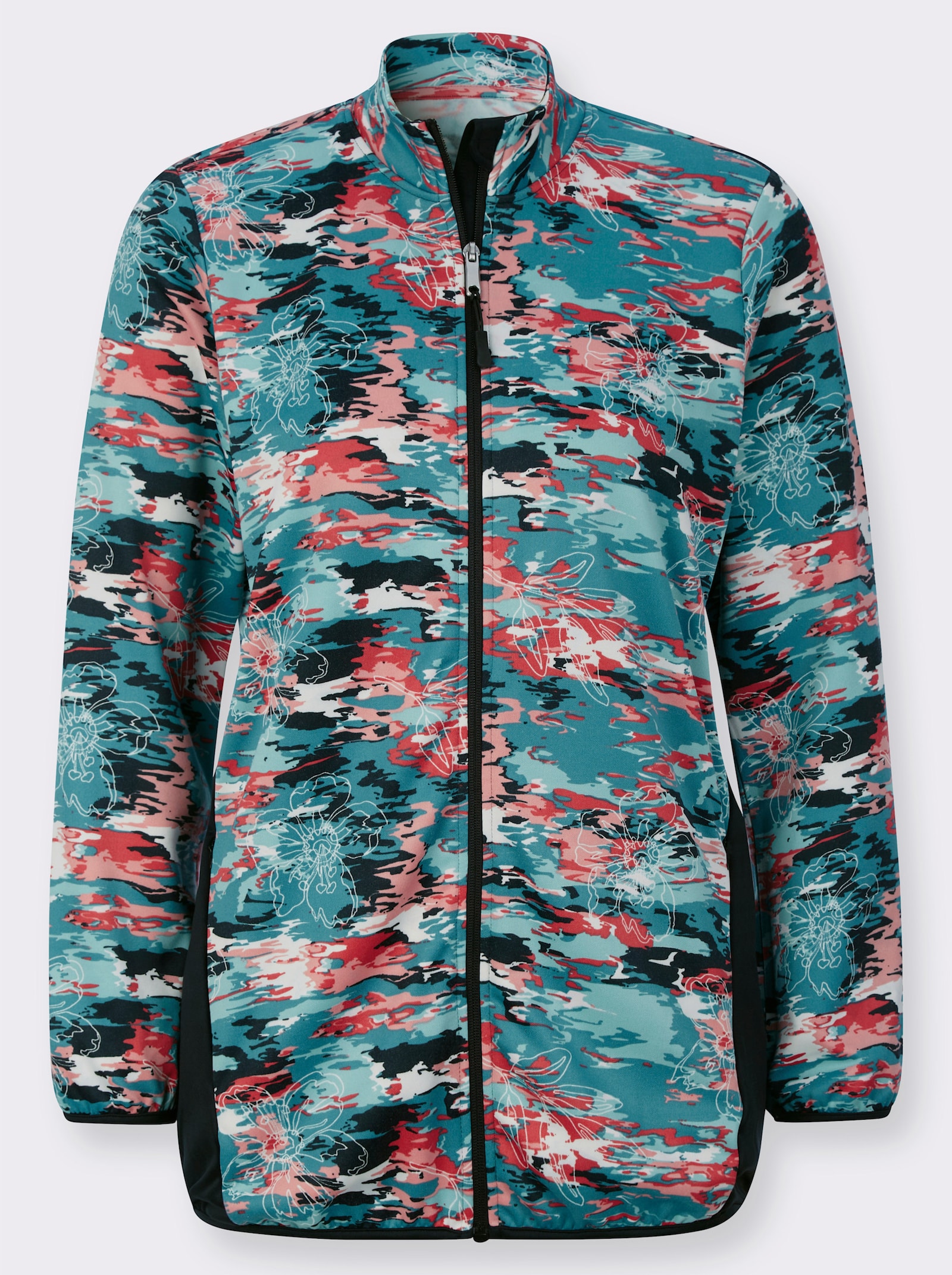 Sportovní bunda z prodyšného materiálu - ecru-petrolejová-potisk