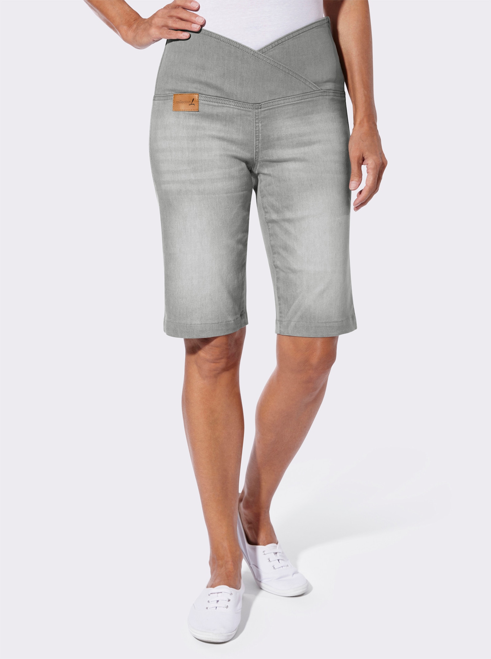 Jeansbermudas mit seitlichem Reißverschluss - light grey-denim