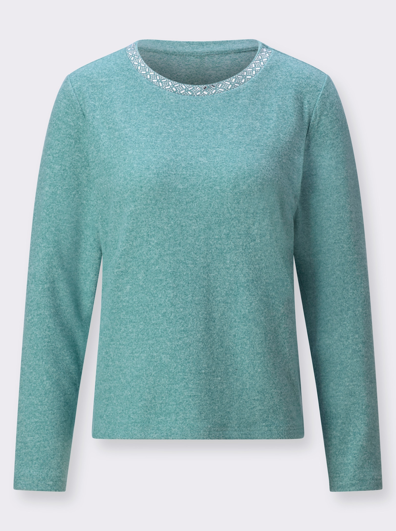 Langarmshirt mit Ziersteinchen - salbei-meliert