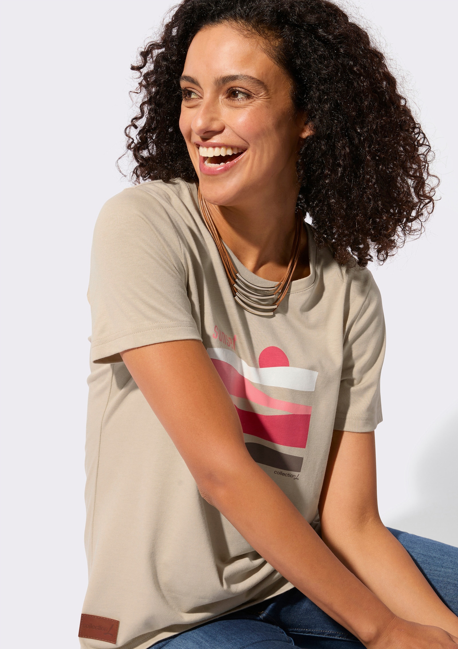 Kurzarmshirt mit Grafik-Print - sand-erdbeere