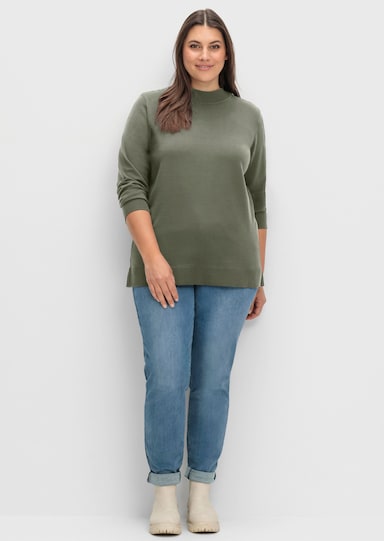 sheego Feinstrickpullover mit Stehkragen - khaki