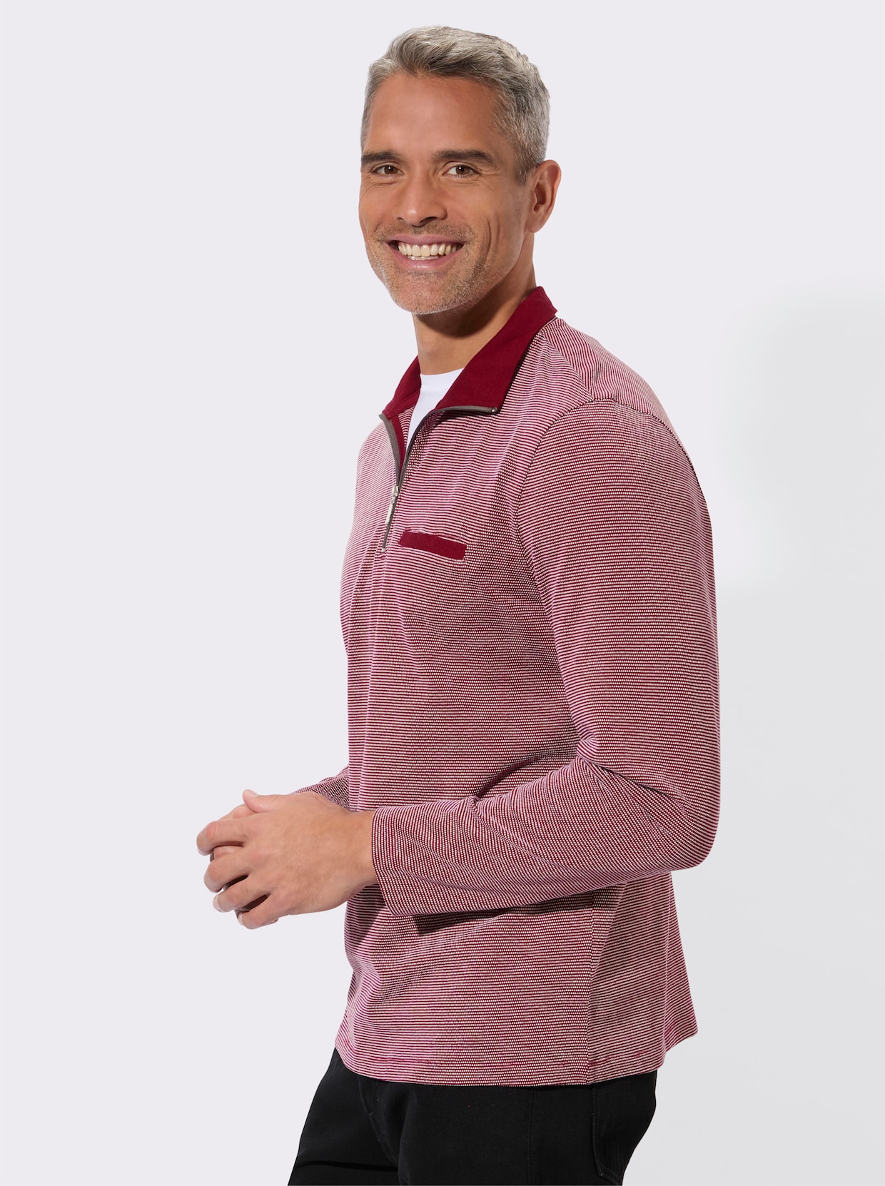 Sweatshirt mit Brusttasche - dunkelrot-gemustert