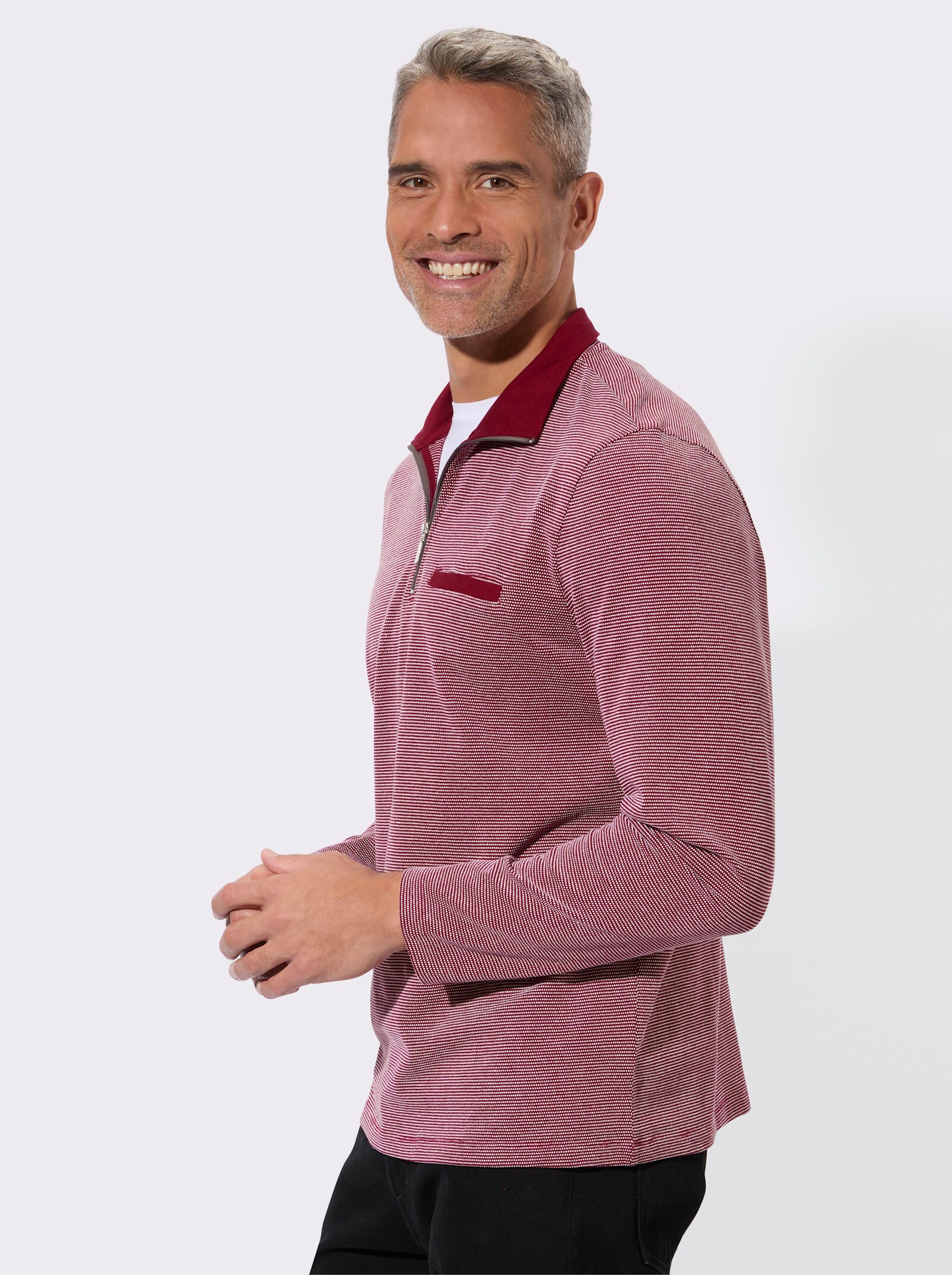 Sweatshirt med bröstficka - mörkröd-mönstrad