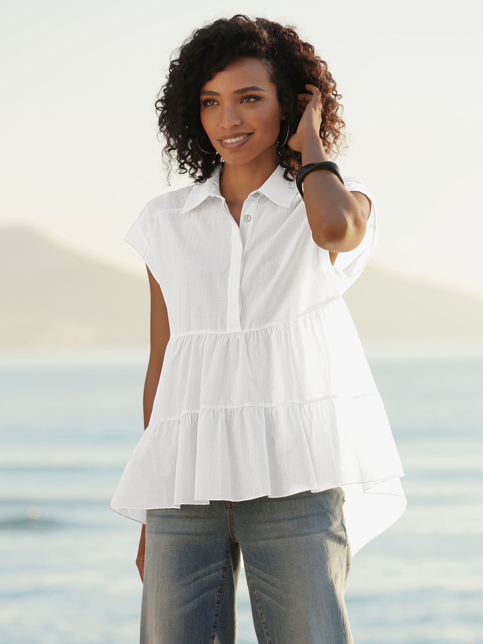 heine Baumwollbluse im Empire-Stil - weiß