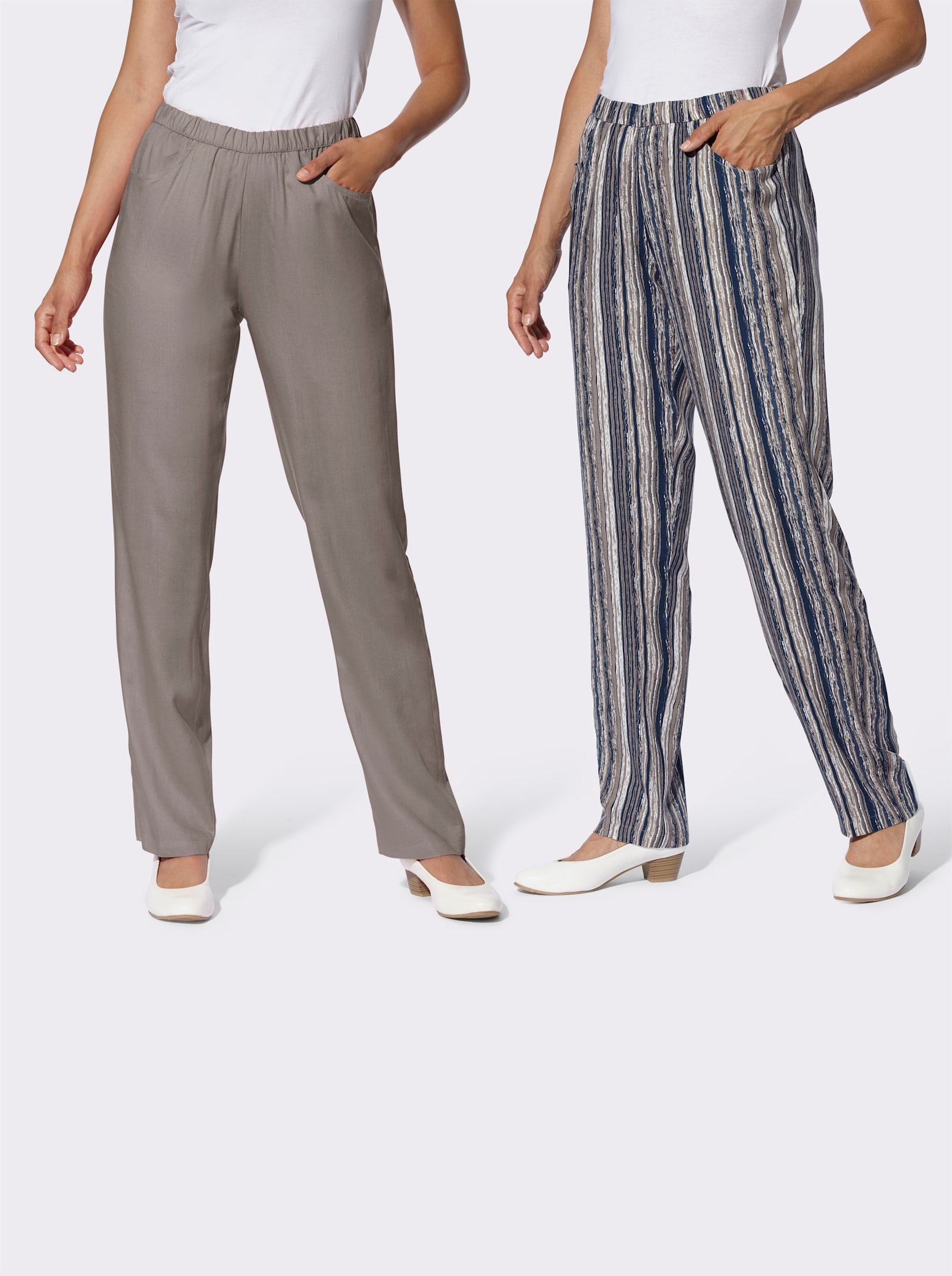 Schlupfhose im Doppelpack - taupe + taupe-bedruckt