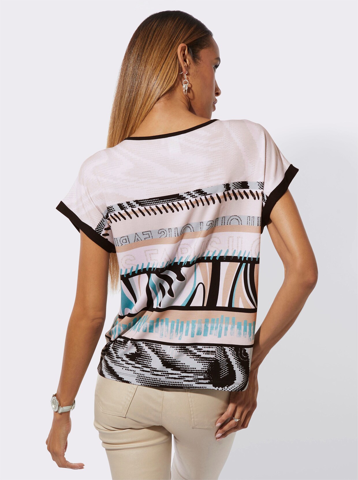 Rundhalsshirt - reseda-schwarz-bedruckt