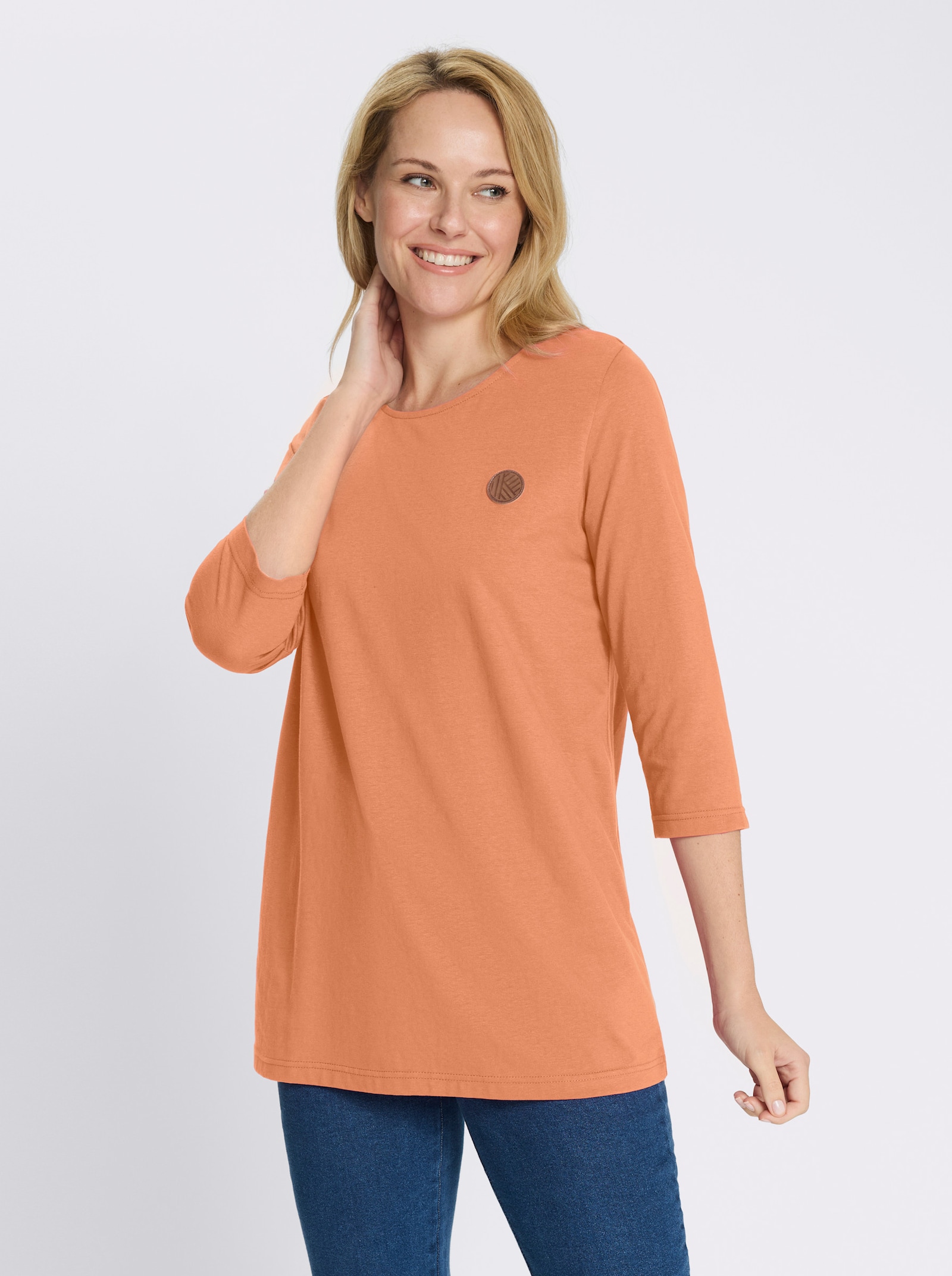 Longshirt mit Patch in Leder-Optik - papaya