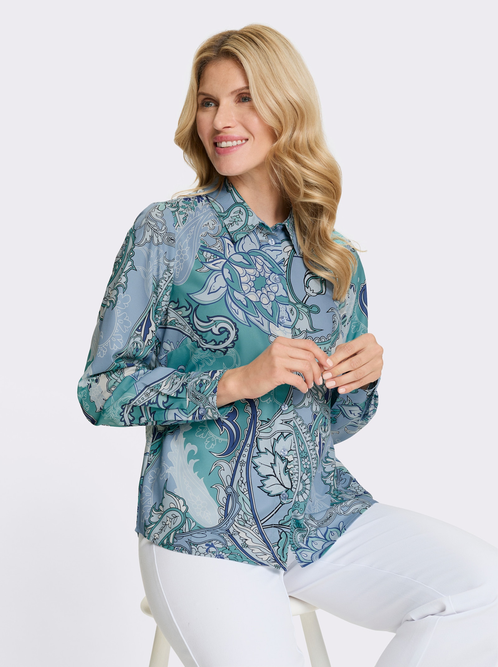 Overhemdblouse met paisleyprint - hemelsblauw/ijsblauw bedrukt