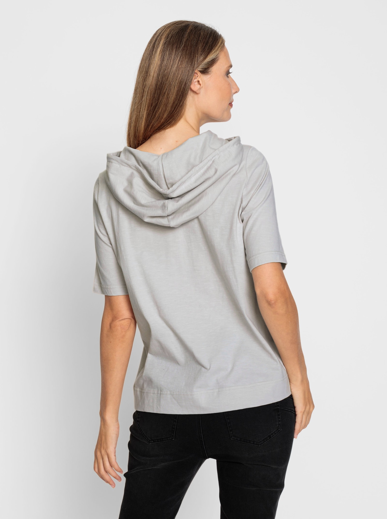 heine Kapuzenshirt mit Glitzersteinen - hellgrau-meliert