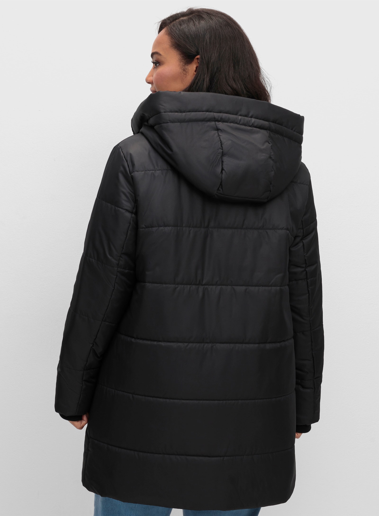 Stark wärmende Longjacke mit Steppmuster - schwarz