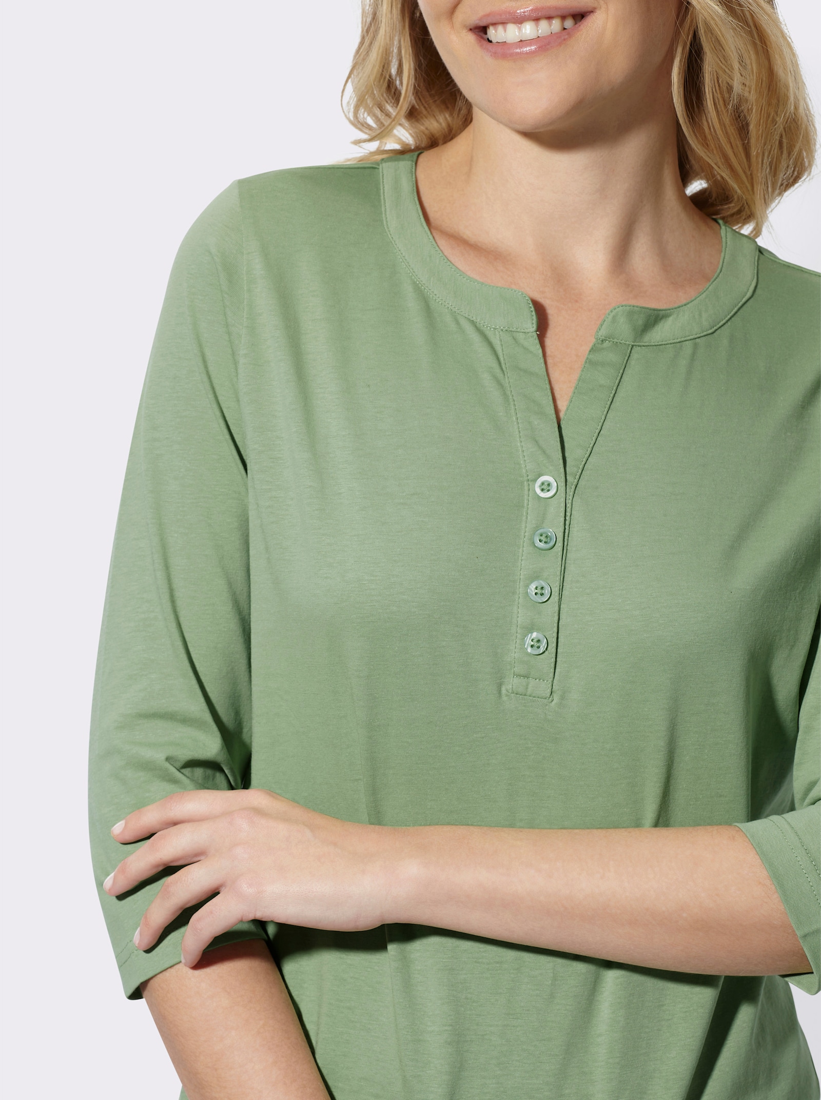 3/4-Arm-Shirt mit kurzer Knopfleiste - eucalyptus