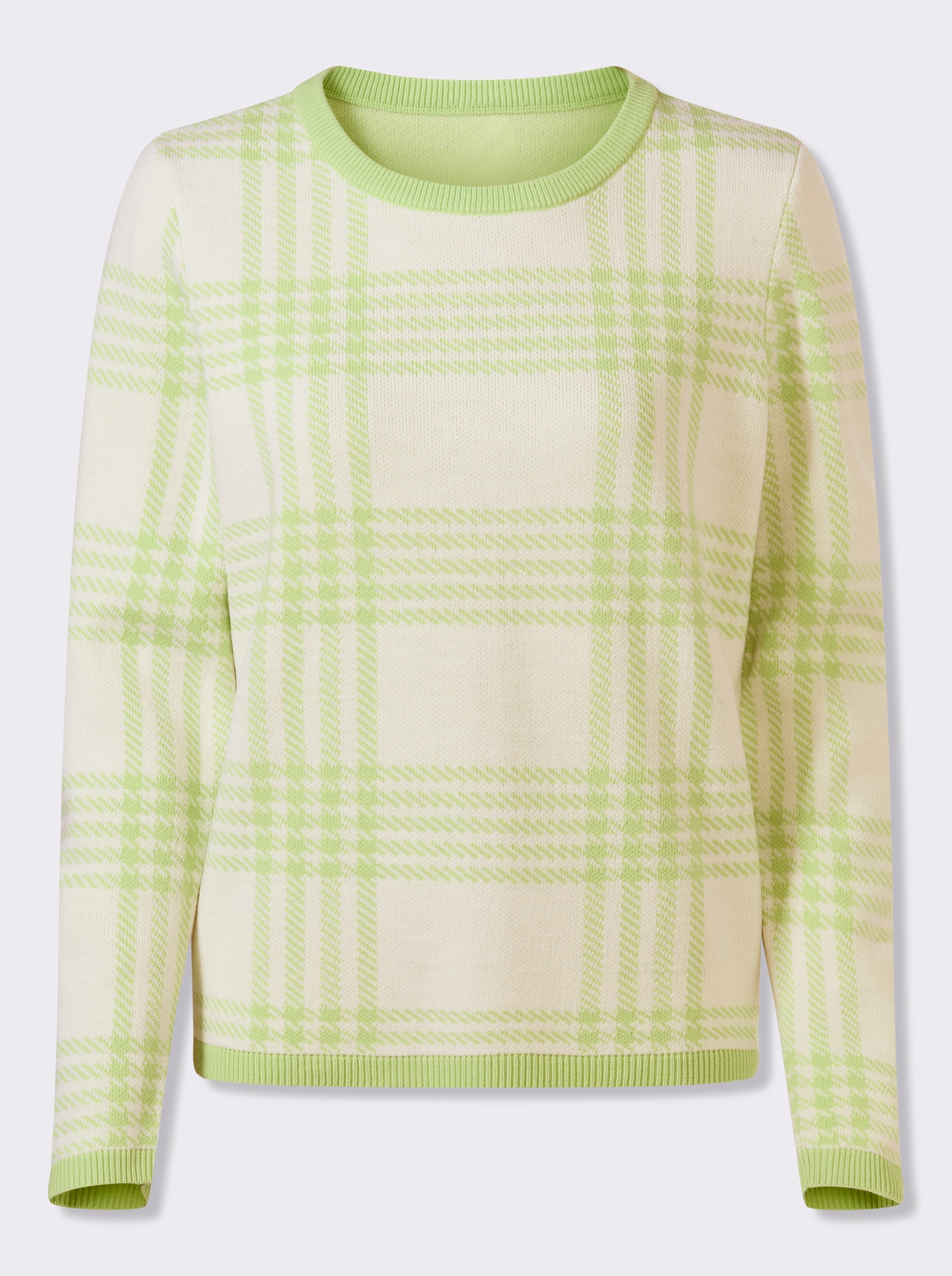 Pullover met ronde hals in een geruit jacquardpatroon - resedagroen/ecru gedessineerd