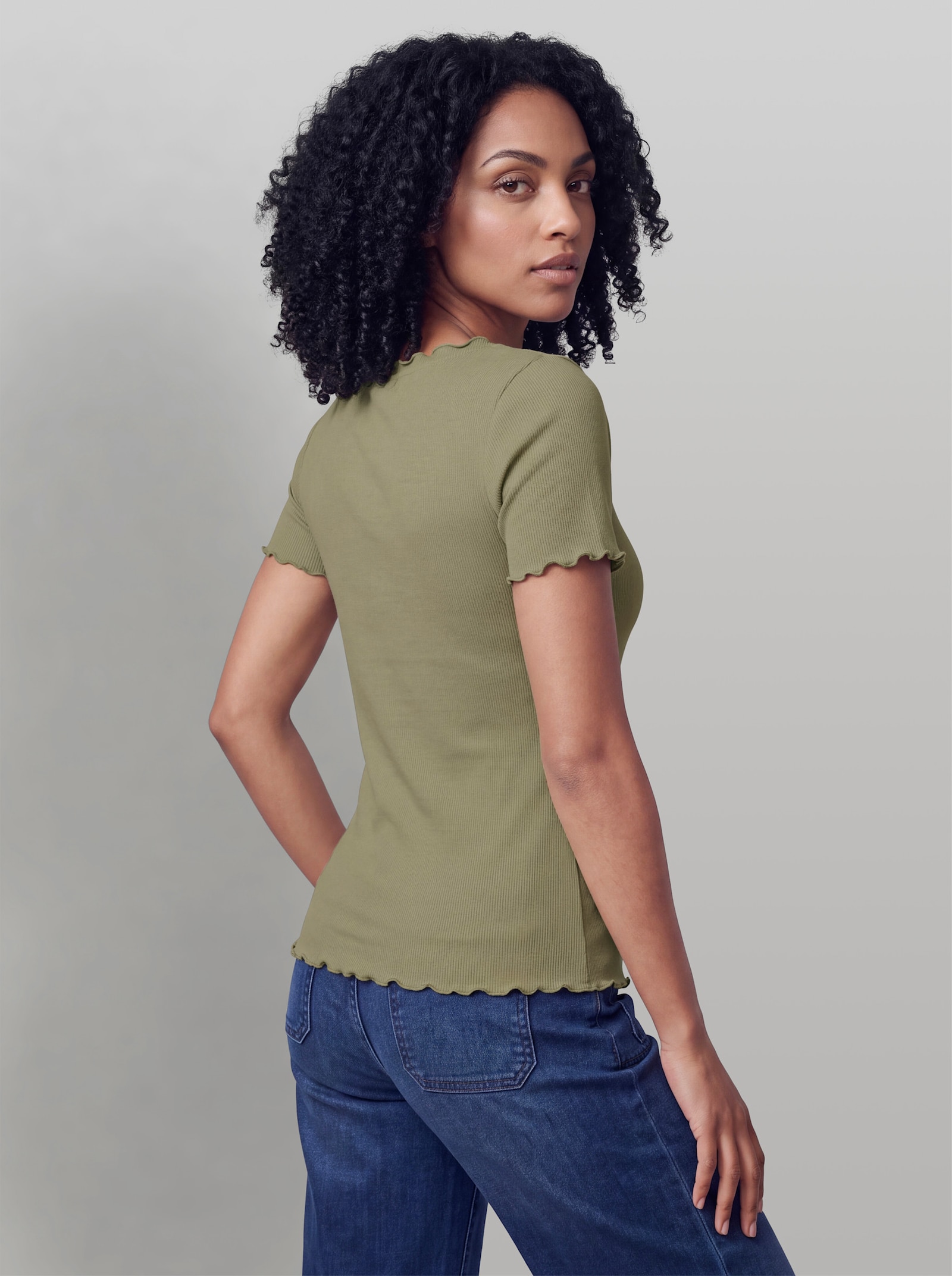 heine Rippshirt mit Wellenkanten - khaki