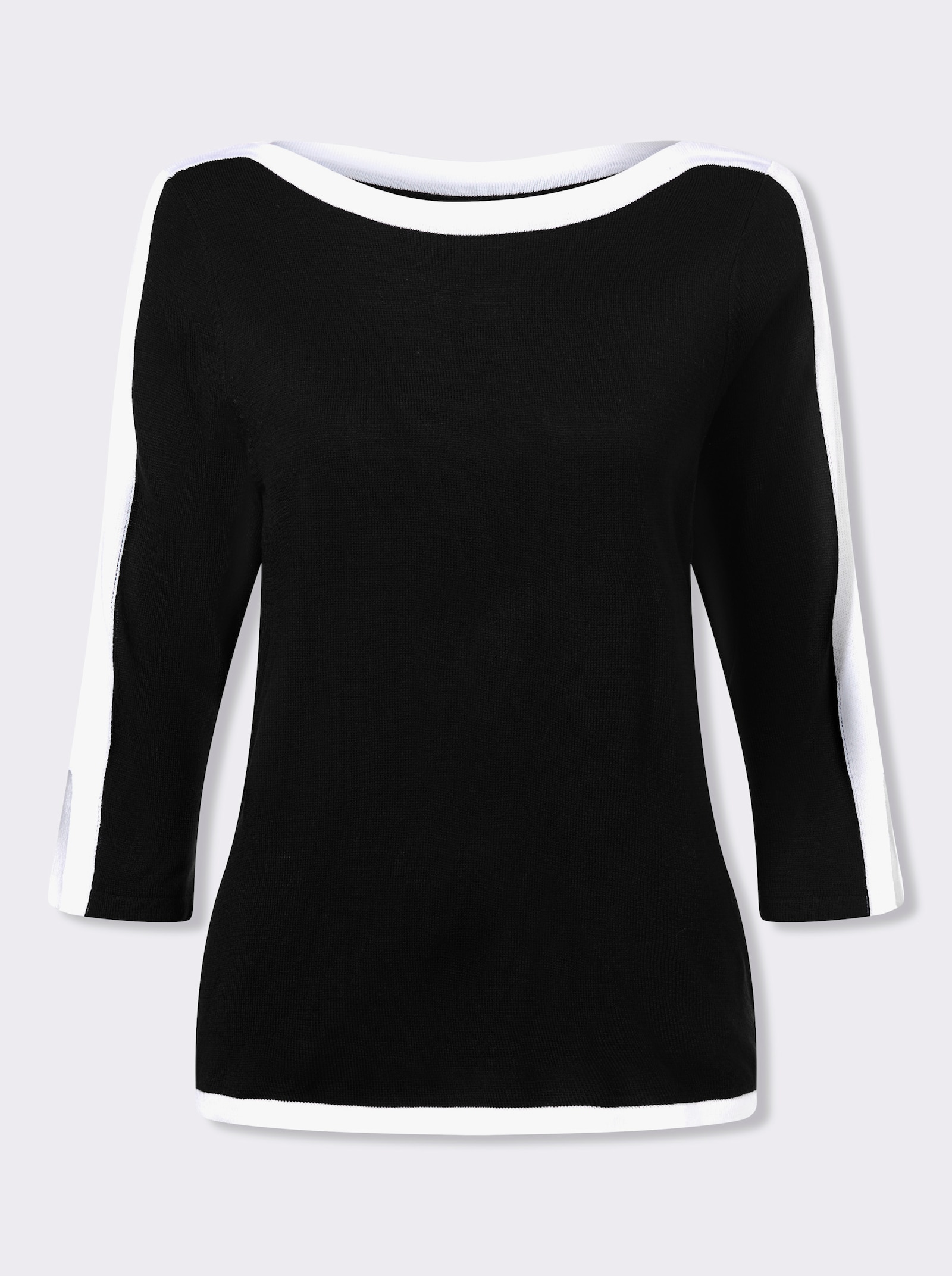 3/4 Arm-Pullover mit kontrastfarbenen Details - schwarz-weiß